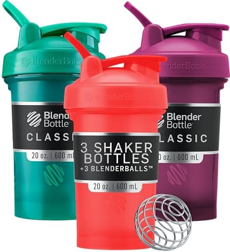 BlenderBottle Classic V2 Plastic Shaker Bottle 20 oz Red/Green/Plum, 3-Pack by BlenderBottle