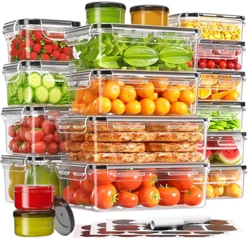 36-Piece Food Storage Containers with Lids(18 Container & 18 Lid), Plastic Food Containers for Pantry & Kitchen Storage and Organization, BPA-Free, Leak Proof, Reusable with Labels & Pen