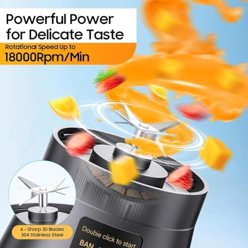 Portable Blender, Cordless Personal Smoothie Blender with USB Rechargeable & 6 Blades, Compact Mini Juicer Powerful Blending for Shakes/Fruits/Veggies/Travel/Home/Office/Gym/Camping - Image 2