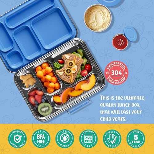Stainless Steel Bento Box Kids, Kids Metal Bento Lunch Box BPA Free Lunch Box Containers 304 Stainless Steel Bento Box for School and Office(Bule)