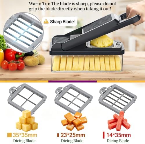15-in-1 Vegetable Chopper 10 Blades, Veggie Cutter with Handle, Grey - Image 3