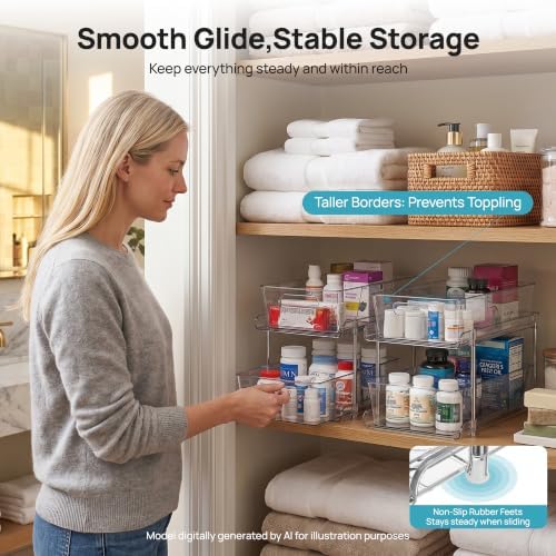 2 Pack Larger Pull Out Bathroom Under Sink Organizer (M-Standard)