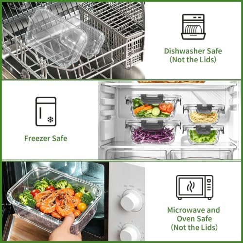 Glass Meal Prep Containers, 10 Pack Glass Food Storage Containers with Lids