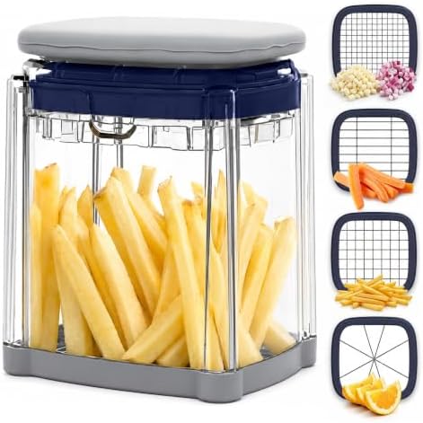 French Fry Cutter, 4-in-1 Stainless Steel Blade Potato Slicer & Dicer, French Fries Cutter, Vegetable Chopper, Onion Cutter, Manual Chopper by Unknown