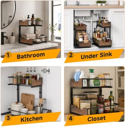 Pull Out Cabinet Shelf 2 Tier Metal Under Sink Organier