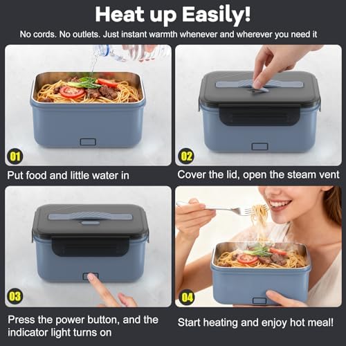 Cordless Electric Lunch Box for Adults, 1.8L Rechargeable Portable Food Warmer Heated Lunch Box, Christmas White Elephant Gifts, Suitable for Office, Picnic, Car, Construction Site