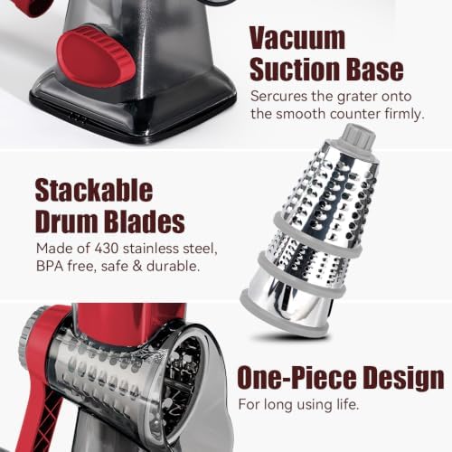 KEOUKE Rotary Cheese Grater, Hand Crank Shredder Slicer - Image 5