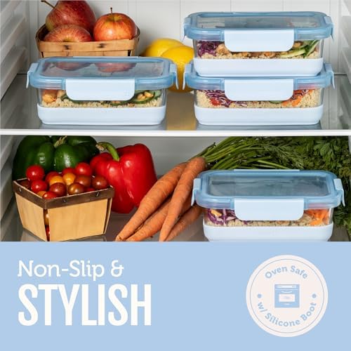 Duraglass Refresh 3.4 Cup Meal Prep Containers, 10 Pc, Halogen Blue