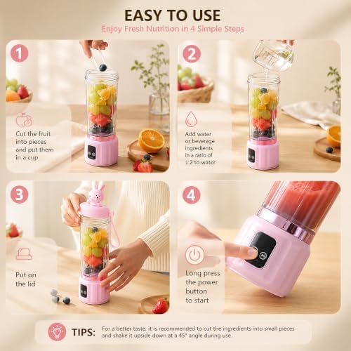 Portable blenders,shake USB blender,Personal compact travel juicer cup15OZ for Shakes,Leakproof lid, mini blender for shakes and smoothies,12 blades, strong blending (Blue kitten) - Image 7