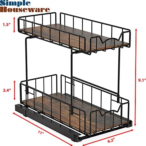 2-Tier Spice Rack Slide Out Wire Basket Drawer, Black