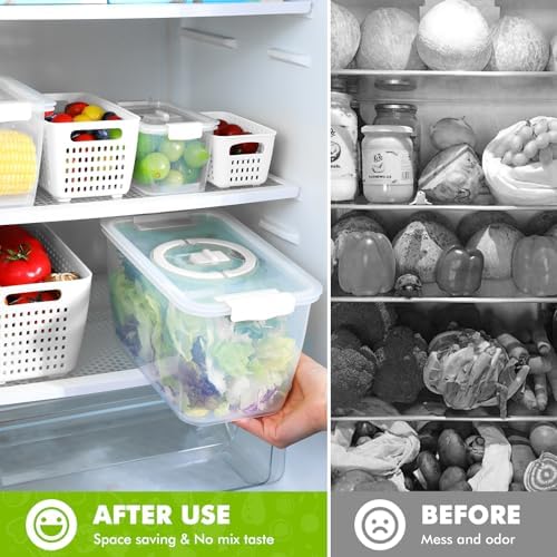 Produce containers for fridge,3 Set Fruit Containers with Removable Colander, BPA-Free Produce Saver Containers with Lids Dishwasher&Microwave Safe Keep Fruits, Vegetables, Berry, Fresh Longer