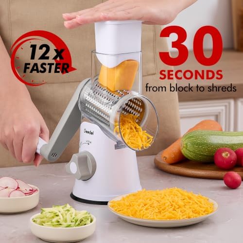 Geedel Rotary Cheese Grater Hand Crank, Cheese Shredder Vegetable Slicer - Image 2