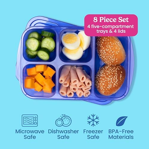 Easyboxes Stackable 5-Compartment Lunch Boxes, 8-Piece Set