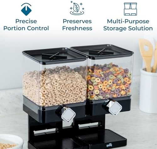 Honey-Can-Do Compact Dry Food Dispenser, Dual Control, Black/Chrome