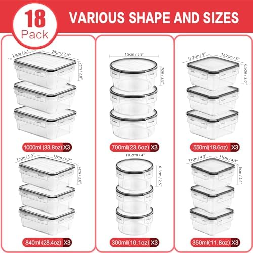 36 Pack Food Storage Containers (18 Airtight Kitchen Storage & 18 Lids), Plastic BPA-Free Meal Prep Container for Pantry Organizers and Storage with Free Labels & Marker
