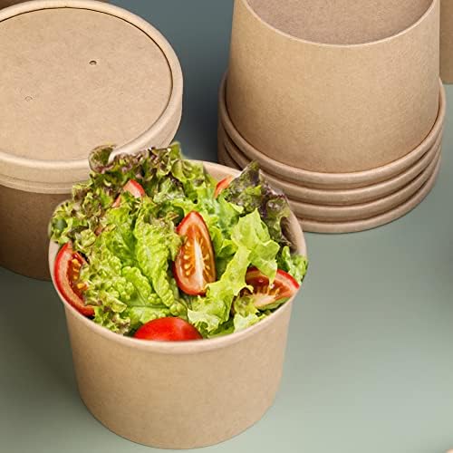 Wuadua 12 oz Disposable Kraft Paper Soup Containers with Lids- 25 Pack - Image 4