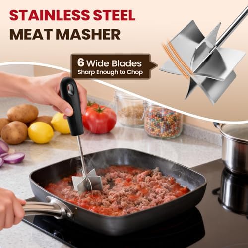 304 Stainless Steel Meat Chopper & Masher, Ground Beef Masher