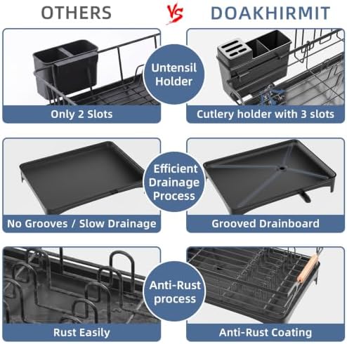 Dish Drying Rack,Space Saving Dish Drainer for Kitchen Counter & Sink,Black
