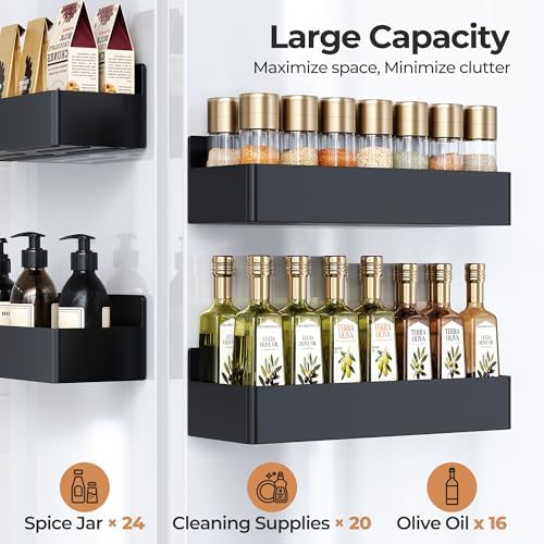 Magnetic Spice Rack for Refrigerator Black, 4 Pack