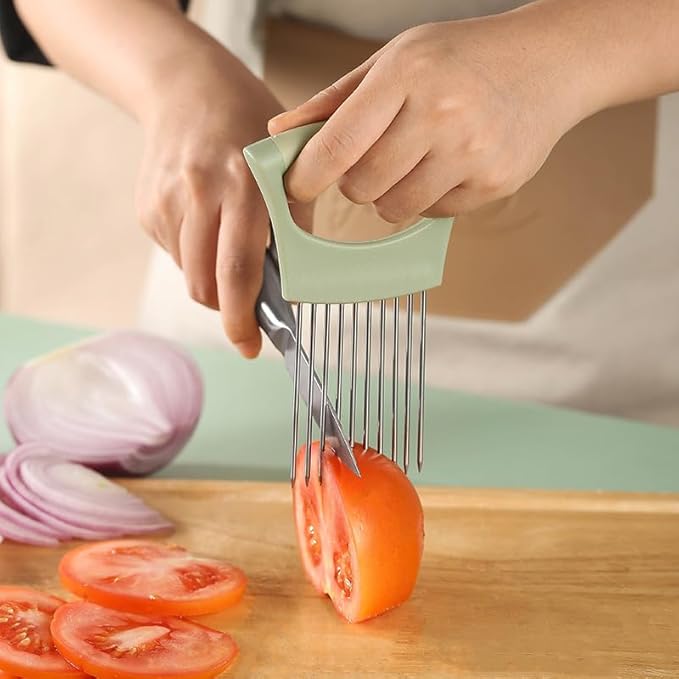 Onion Holder for Slicing, Lemon Slicer Cutter - Food Slicer, Vegetable Chopper Cutter Assistant Tool for Meat, Lemon, Potato, Tomato (Green, 1PCS)