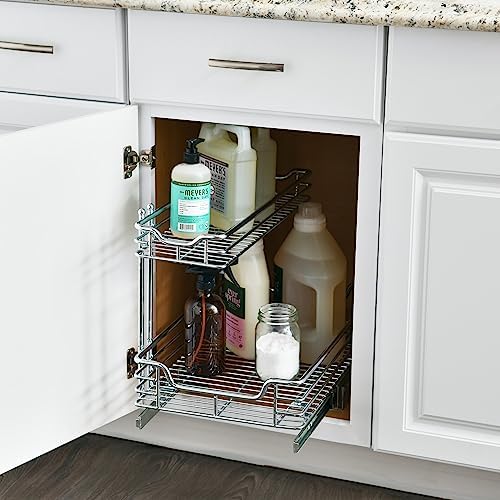 Glidez 2‑Tier Large Multipurpose Chrome‑Plated Steel Pull‑Out/Slide‑Out Under Sink Organizer, Chrome Finish