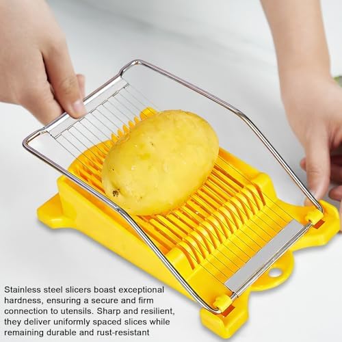 Heavy Duty Luncheon Meat Slicer, Egg Cutter with 14 Precise Slices, Stainless Steel Kitchen Slicing Tool for Egg,Bananas, Avocados,Luncheon (Yellow, 14 slicer) - Image 6