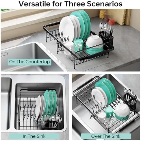 Expandable in-Sink or Over-Sink Dish Drying Rack, 14.5"-18", Black