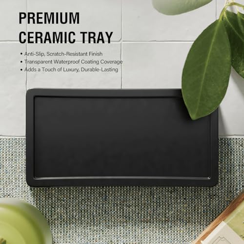 Soap Dispenser Set with Ceramic Tray, Amber & Black