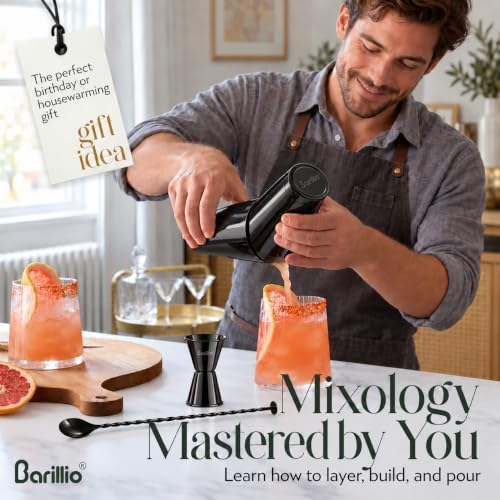 Black Boston Shaker Set - Stainless-Steel, Weighted Martini Cocktail Shaker Set w/Strainer & Mixer - Mixology Bartender Kit - Bar Set for the Home - 9-pc Drink Set - Bar Tools