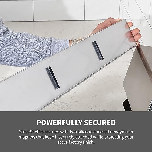 StoveShelf 30" Length Stainless Steel Finish Magnetic Shelf for Kitchen Stove - Kitchen Storage Solution with Zero Installation - Over Stove Spice Rack Organizer
