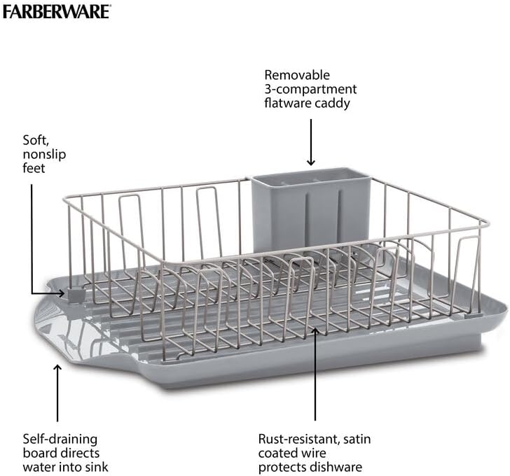 3-Piece Dish Drying Rack Set Rust-Resistant Gray