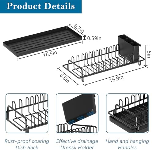 Compact Small Dish Drying Rack, RV Dish Rack for Kitchen Counter