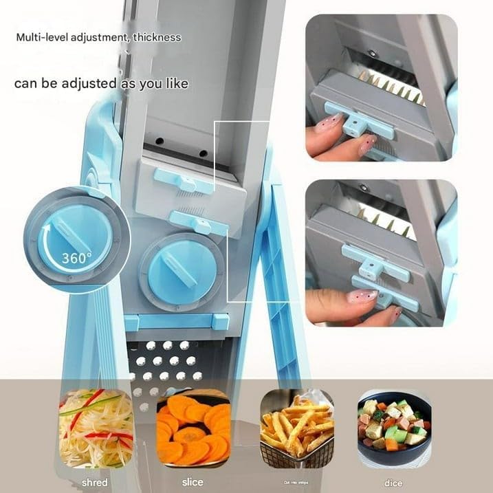 Vegetable Slicer, Stainless Steel, Blue, 4-in-1 Adjustable Food Chopper with Container, Manual Operation, 10.2x4.7x11.8 Inch - Image 2