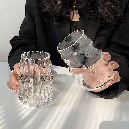 2 Pcs Ribbed Glass Cups 18 Oz Vintage Drinking Glassware Ripple Cocktail Glasses for Iced Coffee Juice Beverage Milk