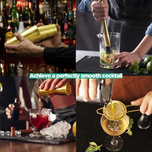 12 Pieces Boston Cocktail Shaker Set, Mixology Bartender Kit, Gold