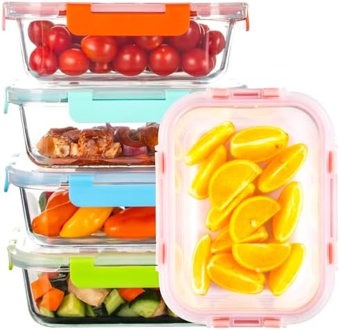 Glass Meal Prep Containers with Lids(5 Pack, 34oz)