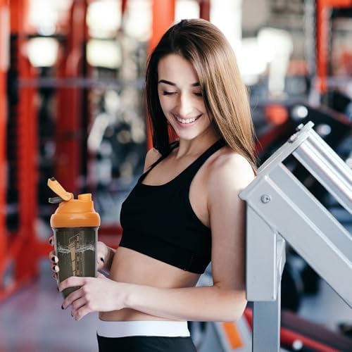 20 oz protein shaker bottle, TRITAN Plastic, BPA/BPS Free Whey Protein Drink Cups for Pre-Workout and Gym, Blender Shaker for Blending Protein Shakes, Overnight Oats and Smoothies (orange) - Image 2