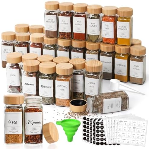 4oz Glass Spice Jars with Bamboo Lids, 36 Pack Square Seasoning Containers