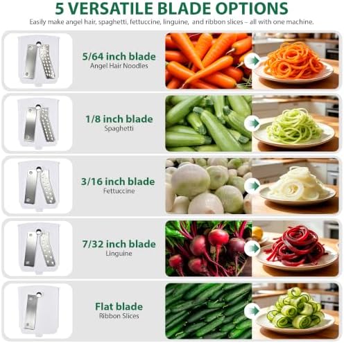 Vegetable Spiralizer, 5 Blades Zucchini Spiralizer Noodle Maker