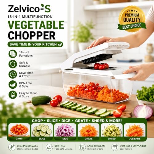 18-in-1 Vegetable Chopper, Veggie Chopper & Onion Cutter with Container, Food Chopper & Dicer, Multifunctional Vegetable Slicer, Mandoline Slicer & Grater, Kitchen Gadgets for Meal Prep