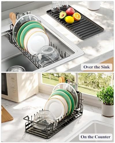 Expandable Dish Rack for Kitchen Counter, Medium, Black