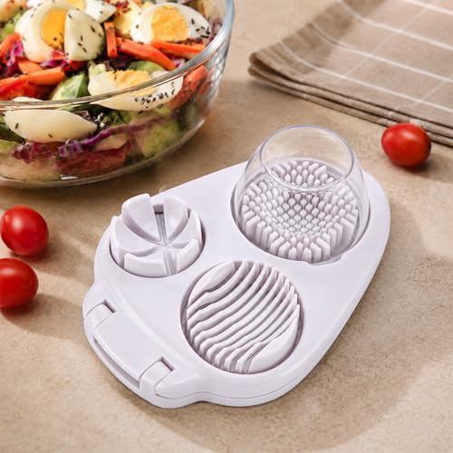 3 In 1 Egg Slicer For Hard Boiled Eggs, Multipurpose Cheese Cutter and Butter Cutter with Cleaning Brush, 3 Slice Modes Egg Cutter, Dishwasher Safe Kitchen Slicer for Mushroom, Cherry (White) - Image 4