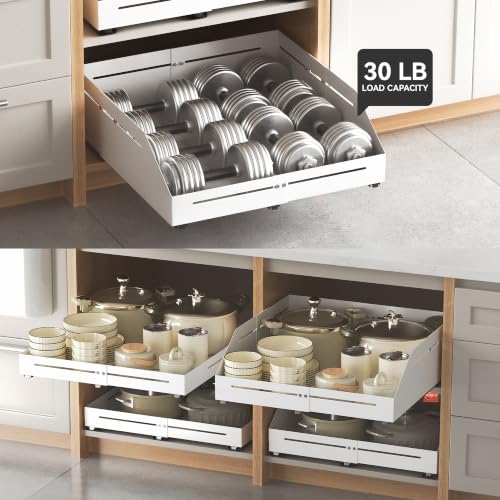 Pull Out Cabinet Organizer 15.8"-23"D&12.5"-21"W Raised Walls White