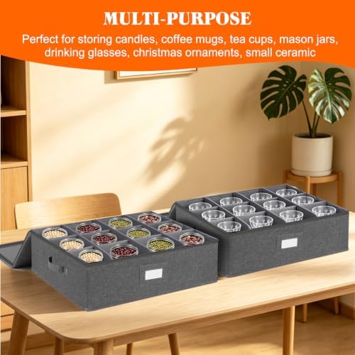Mug Storage Box with Dividers, Hard Top Coffee Cup Storage