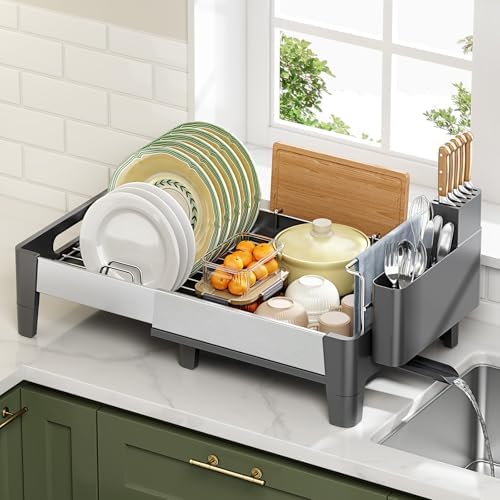 Expandable Dish Drying Rack, Rustproof Stainless Steel & Aluminum