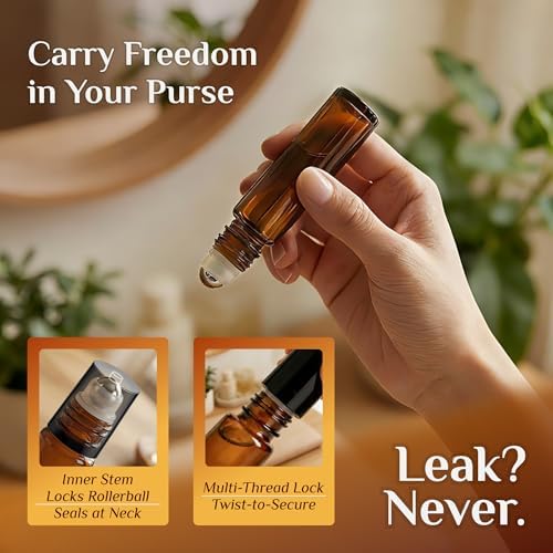 PrettyCare Set of 120, Bulk 10 ml Essential Oil Roller Bottles with Stainless Steel Roller Ball - Refillable Leak-proof Empty Thick Amber Glass Roll on Bottles with Black Caps for Travel, Perfume - Image 5