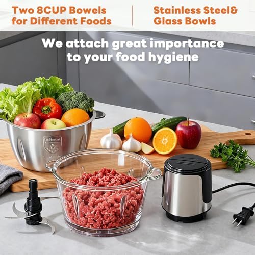 OLIXIS Electric Food Processor, 450W Meat Grinder & Vegetable Chopper with 2 Bowels for Home Use, Food Chopper with Double S-Blades for Vegetable, Onion, Garlic, Meat, Nuts, Black - Image 4