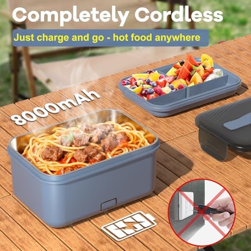 Cordless Electric Lunch Box for Adults, 1.8L Rechargeable Portable Food Warmer Heated Lunch Box, Christmas White Elephant Gifts, Suitable for Office, Picnic, Car, Construction Site