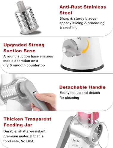 Geedel Rotary Cheese Grater Hand Crank, Cheese Shredder Vegetable Slicer - Image 6