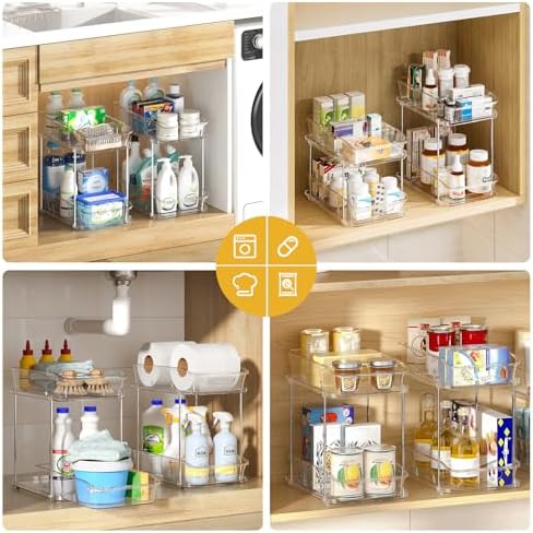 Bathroom Under Sink Organizers and Storage, 2 Pack, Clear